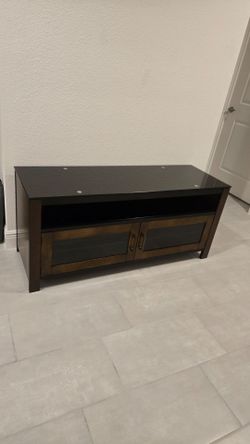 Wood TV Stand with Glass Top and Cabinet