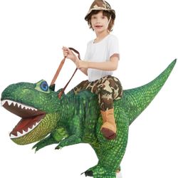 Brand New! Kids Inflatable Dinosaur Costume Kids Halloween Blow up Costumes for Boys Girls Riding Diplodocus Air Costume for Party 7-10yrs Old 