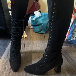 Vintage Size 8 Charles Jourdan Black Over The Knee High Boots 