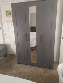 3 door gray IKEA wardrobe with mirror  $150 ot best offer