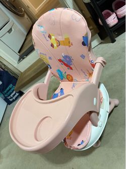 Pink High Chair Seat/Booster with Tray (Animal Print)