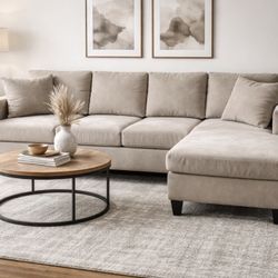 Beautiful modern beige sectional couch with chaise-Can Deliver. 