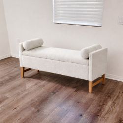 Brand new Storage Bench Ottoman Boucle Upholstered with Solid Wood Legs
