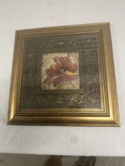 Vintage Red Floral  print with plastic/resin frame