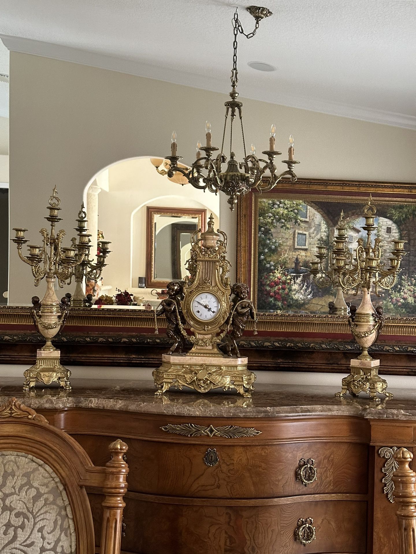 Brevettato Italian Mantle Clock  And Candelabras Set