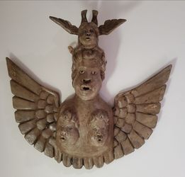 Wooden Angel w/ Baby from Mexico w/ Real Marble Eyes