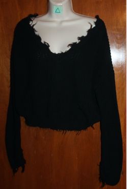 Blue Rain black deconstructed v-neck cropped sweater