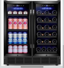 30 Inch Dual Zone Wine and Beverage Refrigerator Cooler Black 30'' Wine Beverage Fridge Built in or