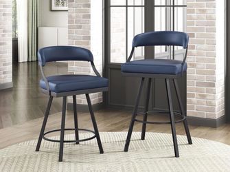 Lexicon Oxton Metal & Faux leather set of 2 Swivel Pub Height Chair in Black