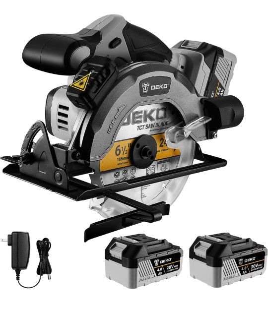DEKOPRO 20V Cordless Circular Saw, 6-1/2-Inch Blade, 4500 RPM Circular Saw Cordless with 2 Battery