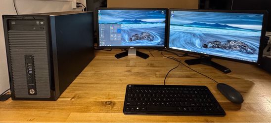 HP Pro Desk 405 G1 MT with 256gb SSD, 16gb ram, Monitors, Mouse & Keyboard