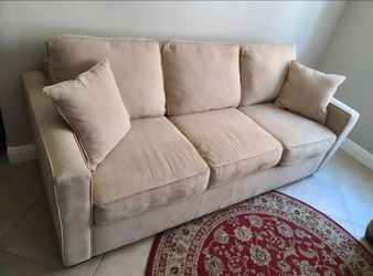 Beige Microfiber Three Seat Sofa
