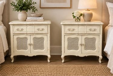 Vintage French Provincial Cane Nightstand Pair