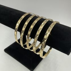 14KT YELLOW GOLD 8.25” LADIES FASHION 5 BANGLE SET 4.8MM 37.0GR