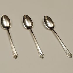 Antique Sterling Silver 925 Teaspoon Set of 3 Oneida Damask Rose Silverware Flatware Gold Silver Platinum Bullion Spoon Spoons 008