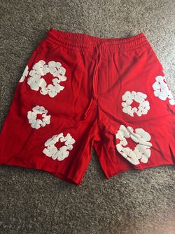 Red Denim Tear Shorts