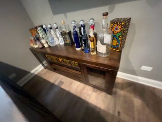 Media console oak brown solid wood