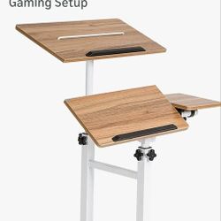  3-in-1 Overbed Table with Monitor Mount & PC Shelf, Mobile Workstation for Sofa, Bed,and Home Office Use, Adjustable Height Rolling Computer Tab