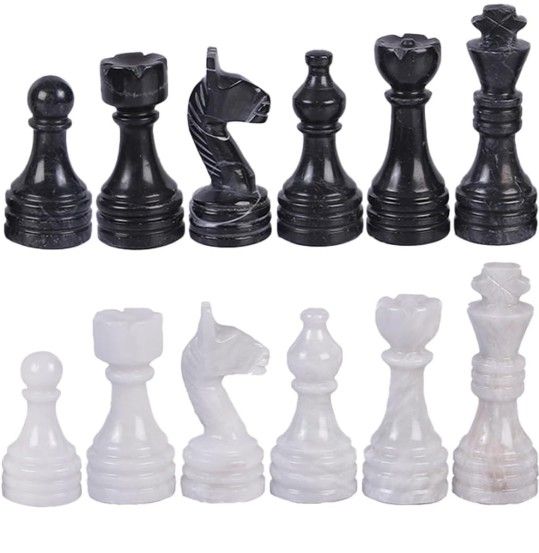 Marble Chess Pieces - Complete Set with Weighted Marble Pieces |16 X 16 Marble Chess Board Compatibility | Timeless Elegance in Chess Pieces Stone (Bl