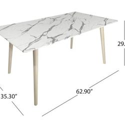 Dining Table In Gray And White Marbled Pattern Top Fits Upto 6  People (No Chairs- Dining Table Only)