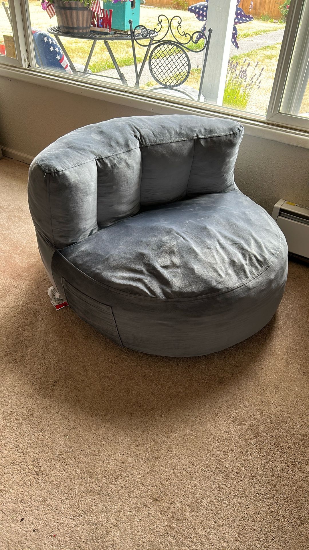 Back Support Bean Bag Chair Memory Foam Filled, 4FT w/ Grey Dutch Velvet Cover