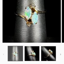 Opal Ring W Small Diamonds Sz 6.5