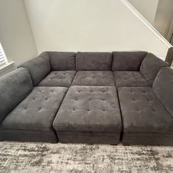 Thomasville Tisdale Modular Sectional 6-piece Dark Gray with Storage Ottoman (Like New)