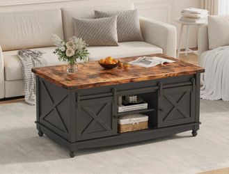Farmhouse Coffee Table with Sliding Barn Doors