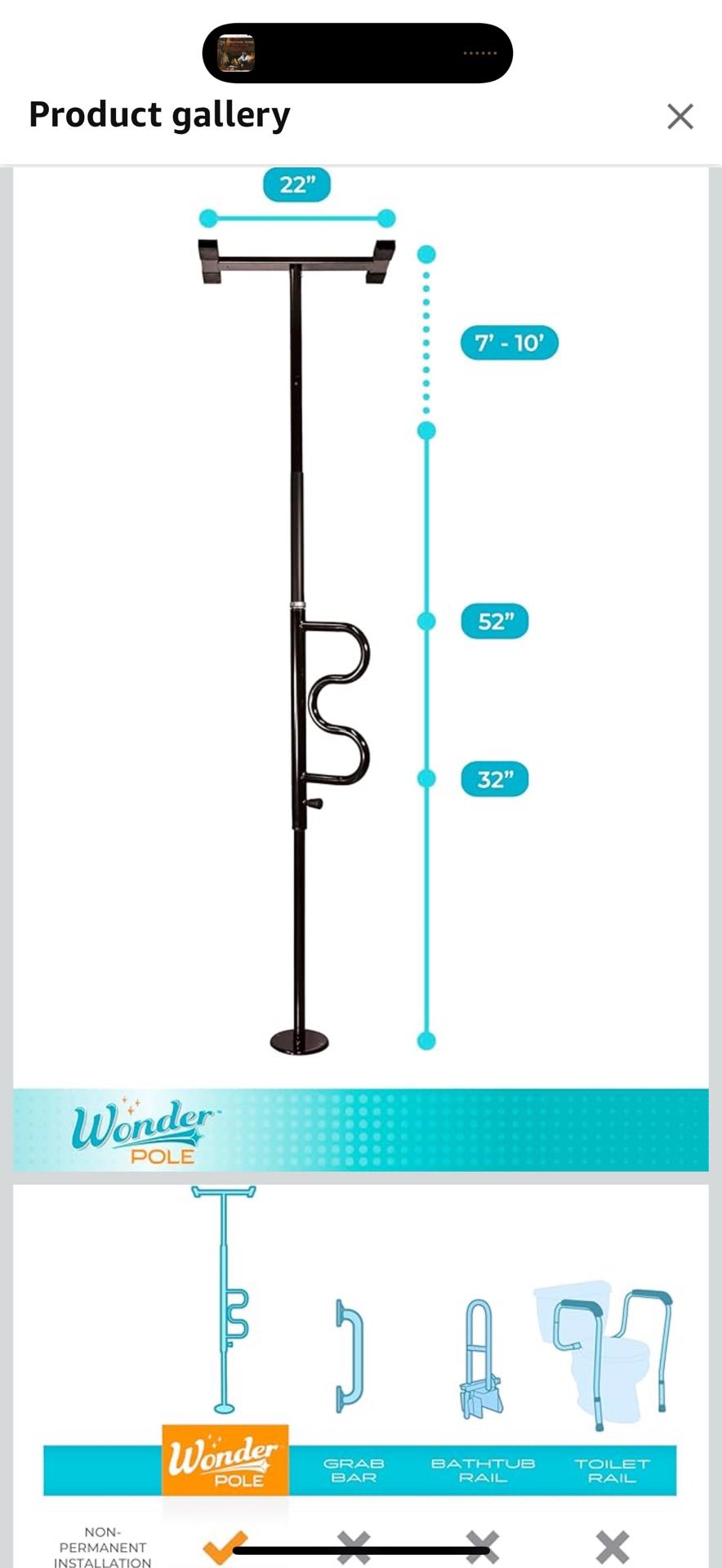 Security Pole Curve Grab Bar For Shower