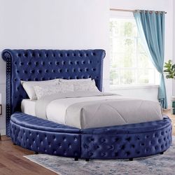 Brand New Glam Blue Velvet Storage Queen Size Bed Frame