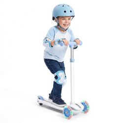 Flashing‑Wheel 3‑Wheel Kick Scooter for Boys & Girls Ages 3‑8, Stable Triangular Frame, Adjustable Handlebar, Rear Brake and Anti‑Slip Deck, 110 lbs M