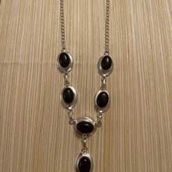 925 Sterling Silver Onyx Necklace 19’