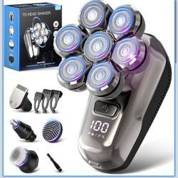 JIJ Head Shavers for Bald Men - 5-in-1 Electric Head Shaver Grooming Kit, 7D Floating Wet/Dry Electric Razor for Bald Heads with LED Smart Display, Tu