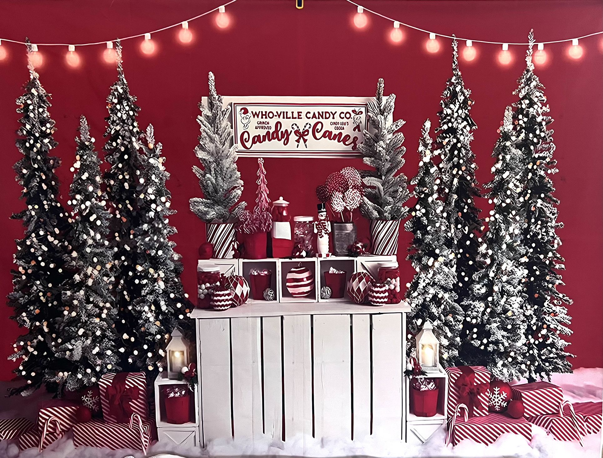 Holiday Backdrop, Snow and 5 Large Candy Props