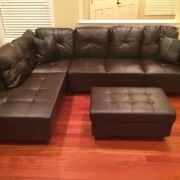 Brown Leather sectional Couch And Ottoman