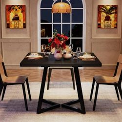 Tribesigns Square Dining Table for 4 - 31.5" Industrial Dinner Table with Metal Base, Black