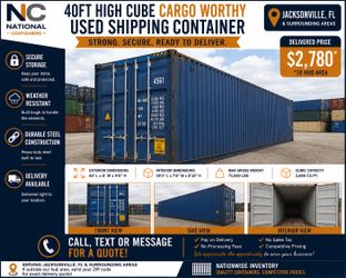 40FT High Cube Cargo Worthy Shipping Container – Jacksonville, FL – Delivered $2,780