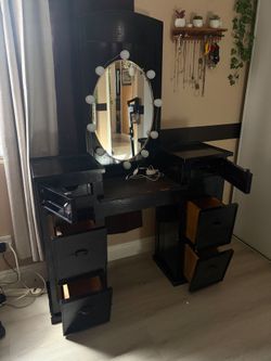 Black Vanity Dressing Table with Mirror and Lights