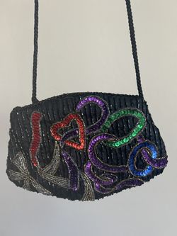 Vintage Beaded Sequin Crossbody Purse Zip Closure Embellished Mini Bag Evening