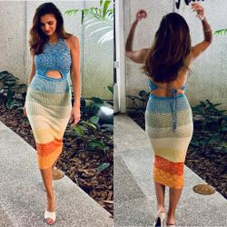 Staud Edesia cutout space-dyed ribbed-knit open back halter midi dress S small