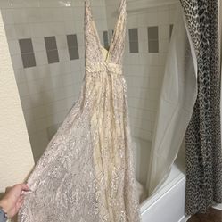 Off White Floral Floor Length Lace Gown 