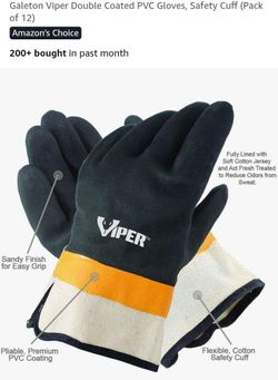 NEW 12 PACK PREMIUM GALETON VIPER DOUBLE COATED PVC GLOVES