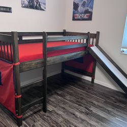 Kids Twin Bed With Slide And Mattress