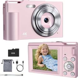4K Digital Point and Shoot Camera with 16X Zoom Anti Shake, 48MP Compact Small Camera with 32GB Card 