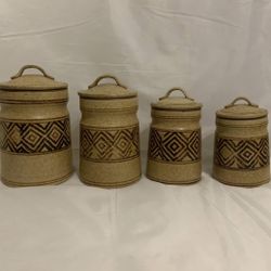 Vtg Pottery Craft USA Stoneware Canister Set Of 4 Series-1970s Boho MCM Kitchen