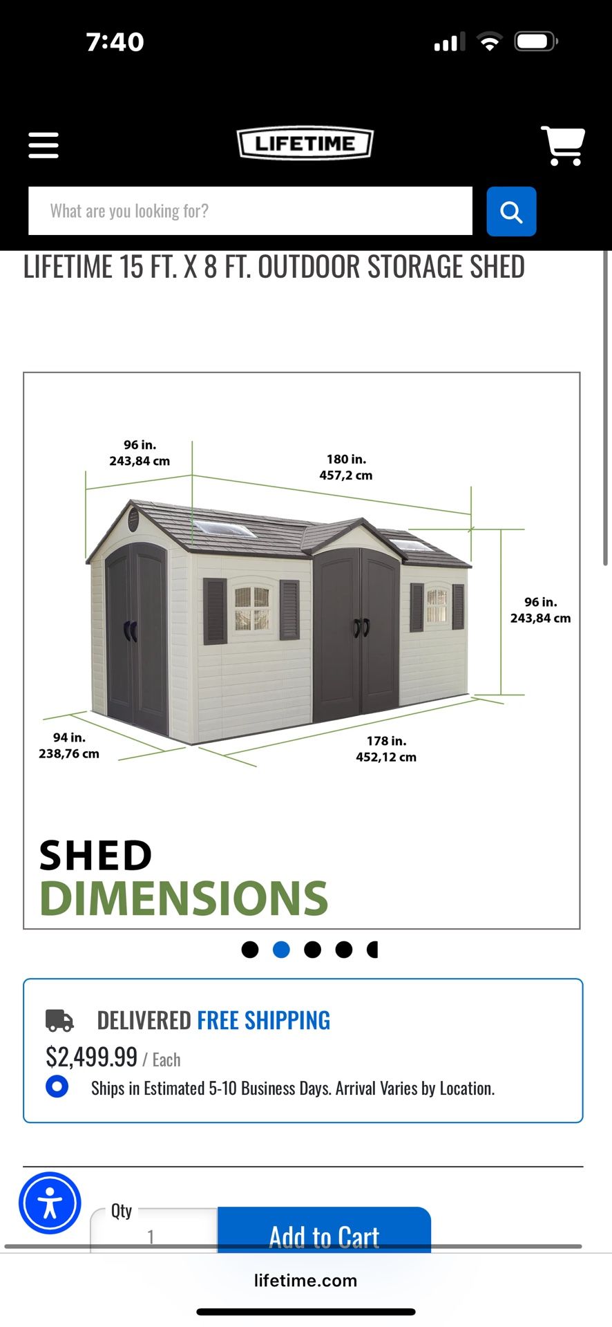 Lifetime 15x8 Dual Entry shed. New!
