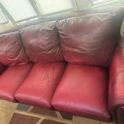 Red Leather Couch and Loveseat 