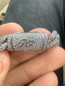 GLD Cuban link 14k white gold plated cz stones bust down