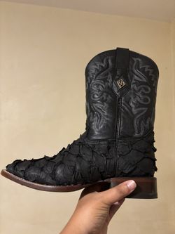 Black GENUINE Pirarucu Boots. RED DIAMOND brand. Square Toe, Size 10EE $320 OBO