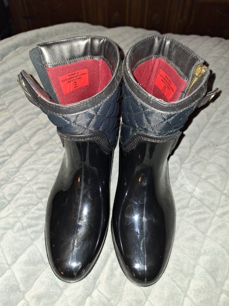 Women’s Tommy Hilfiger Freza Rain Snow Boots Black Quilted Shaft Size 8 Mid Calf $35
